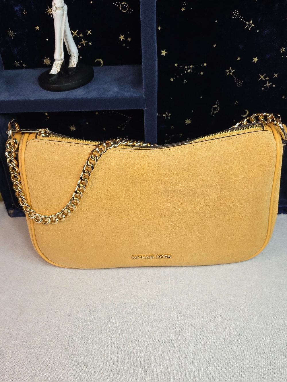 Michael Kors Honeywheat Suede Chain-Trim Pouchette Bag